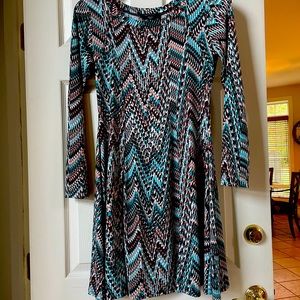 Karen Kane Aztec Inspired Dress (turquoise black, brown, and cream)